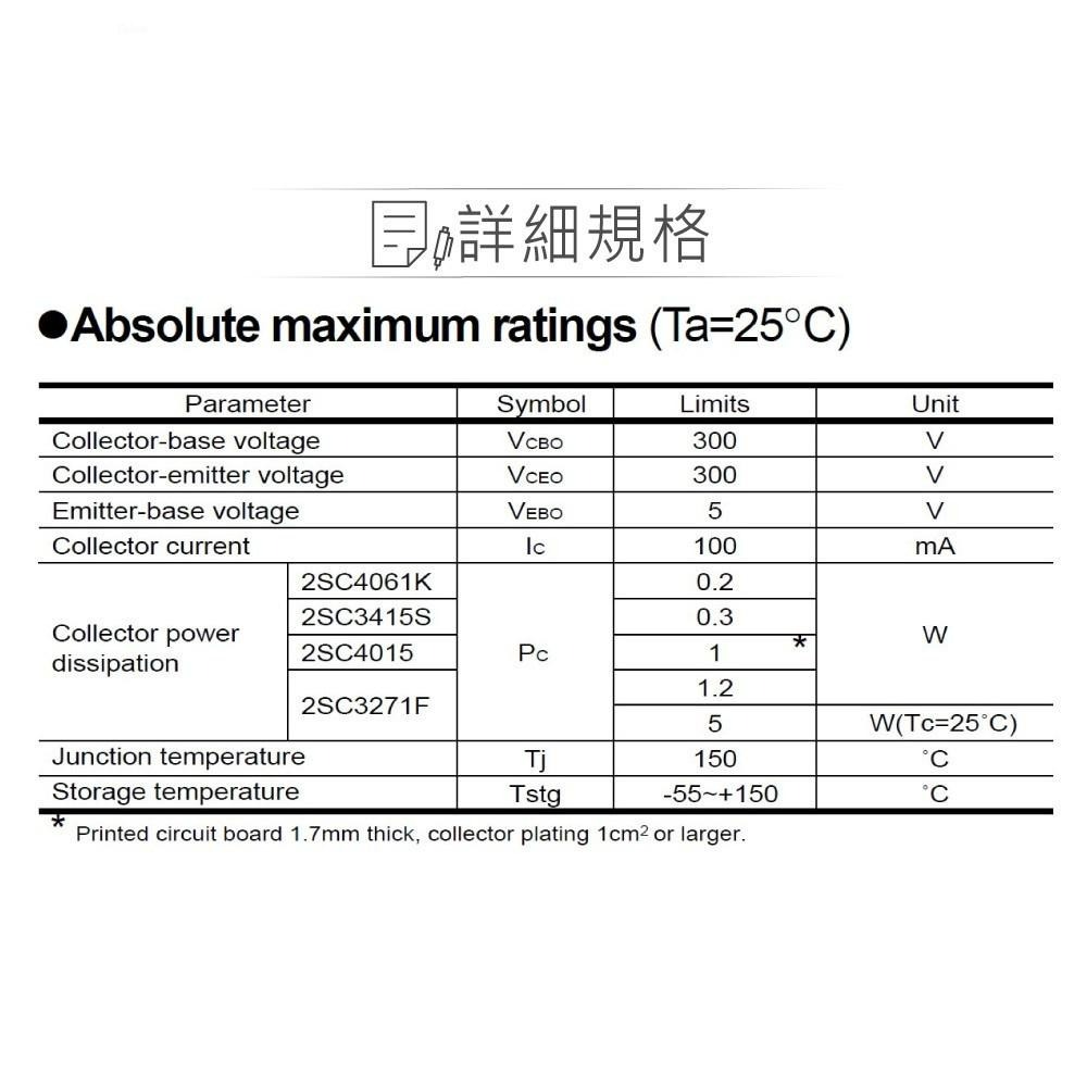 聯騰．2SC3271 NPN 雙極性 電晶體 300V/100mA/5.0W TO-92S-細節圖2