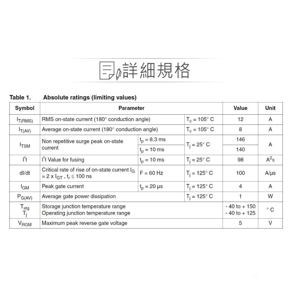 『聯騰．堃喬』SCR TYN412 400V/12A TO-220AB  矽控 整流器-細節圖2