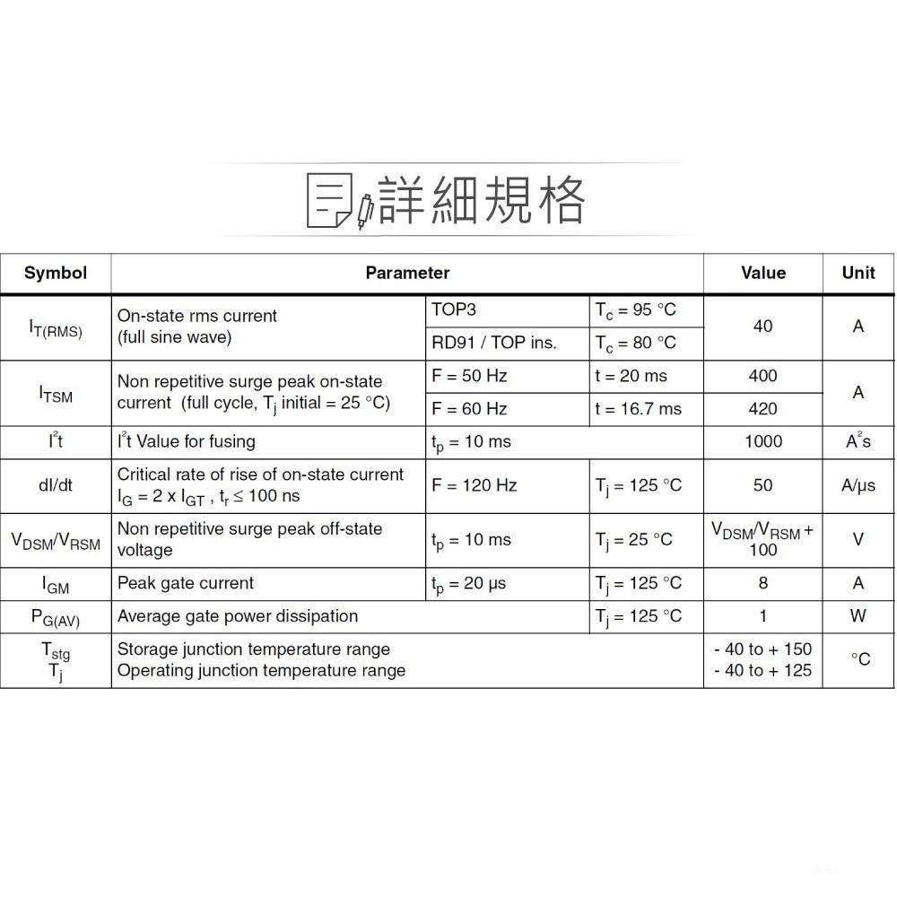 聯騰．TRIAC  BTA40-700BRG 700V/40A RD91 三端 雙向 可控矽開關-細節圖2