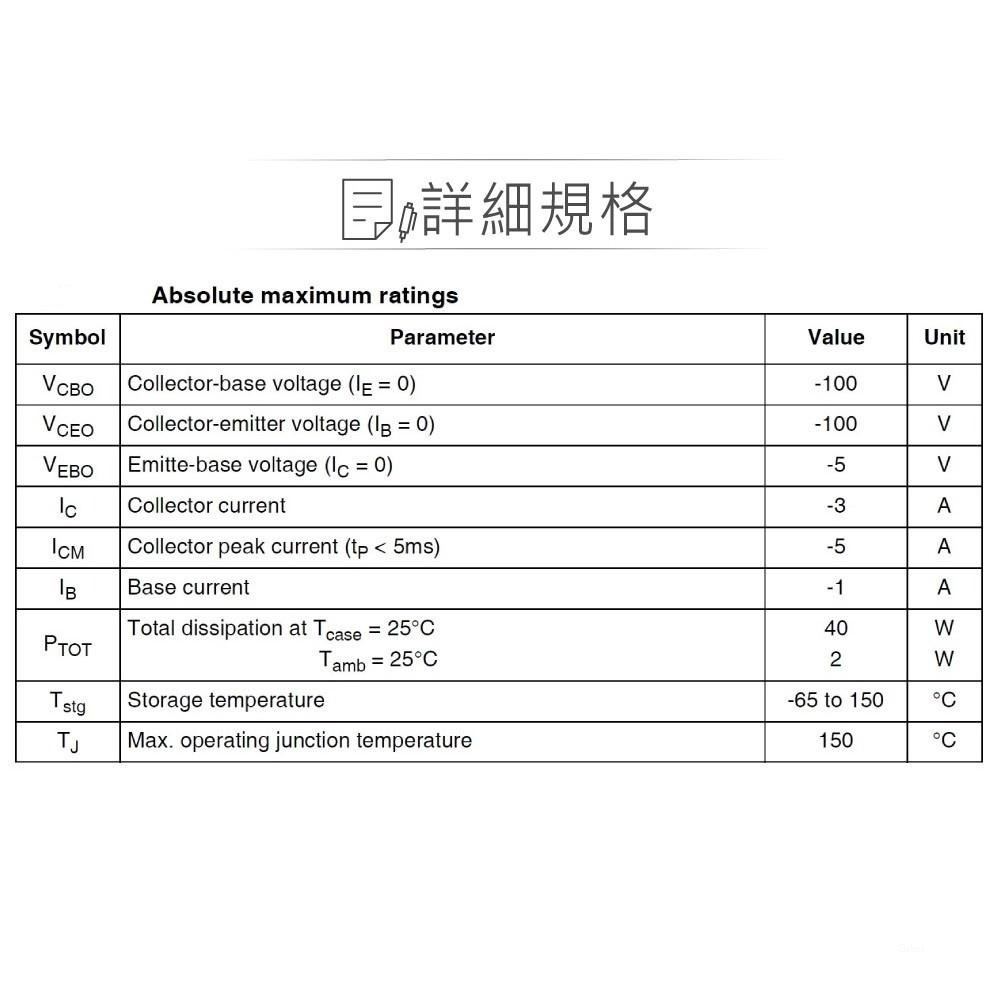 『聯騰．堃喬』達靈頓 電晶體 TIP32C PNP -100V/-100V/-5V/-3A TO-220-細節圖2