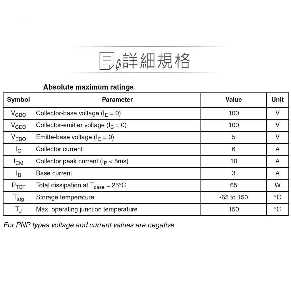 『聯騰．堃喬』達靈頓 電晶體 TIP42C PNP -100V/-100V/-5V/-6A TO-220-細節圖2