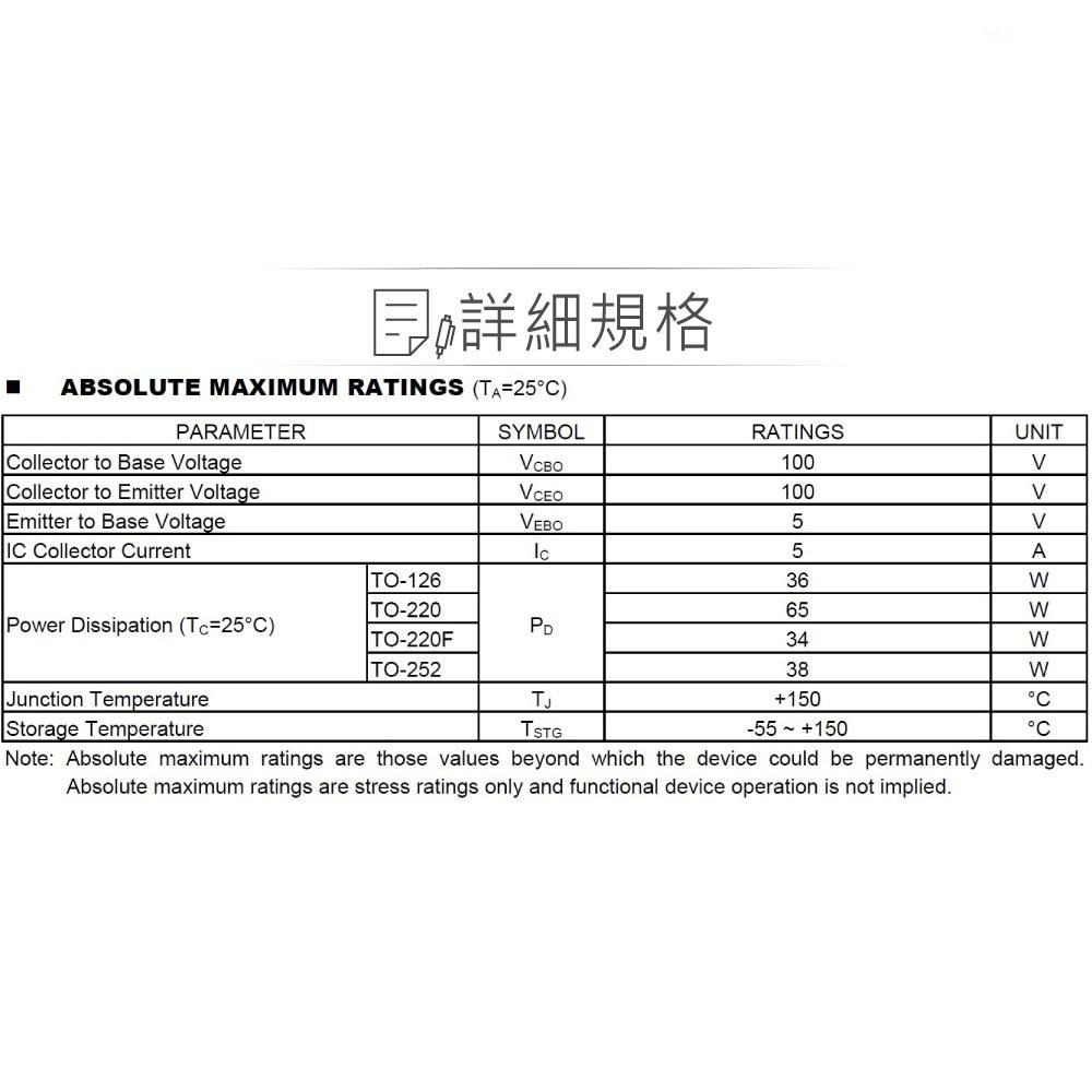 『聯騰．堃喬』達靈頓 電晶體 TIP122 NPN 100V/100V/5V/5A TO-220F-細節圖2