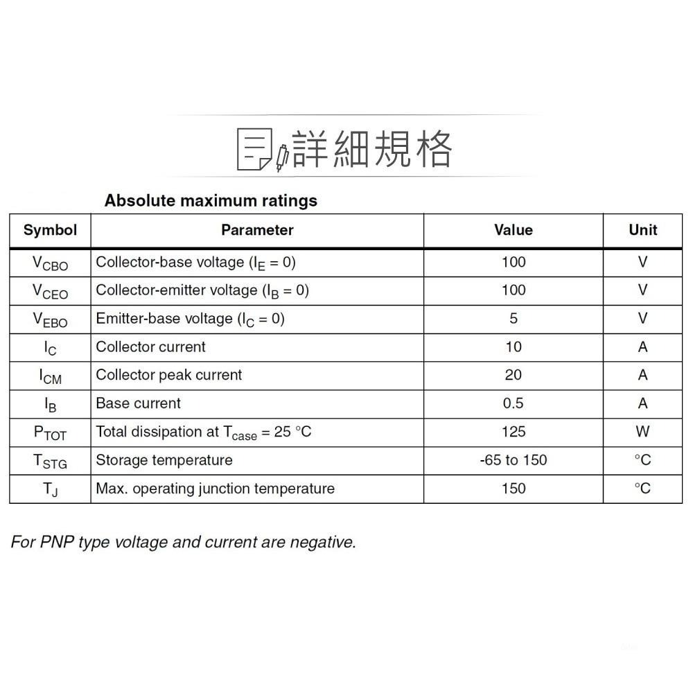 『聯騰．堃喬』達靈頓 電晶體 TIP142 NPN 100V/100V/5V/10A TO-247-細節圖2