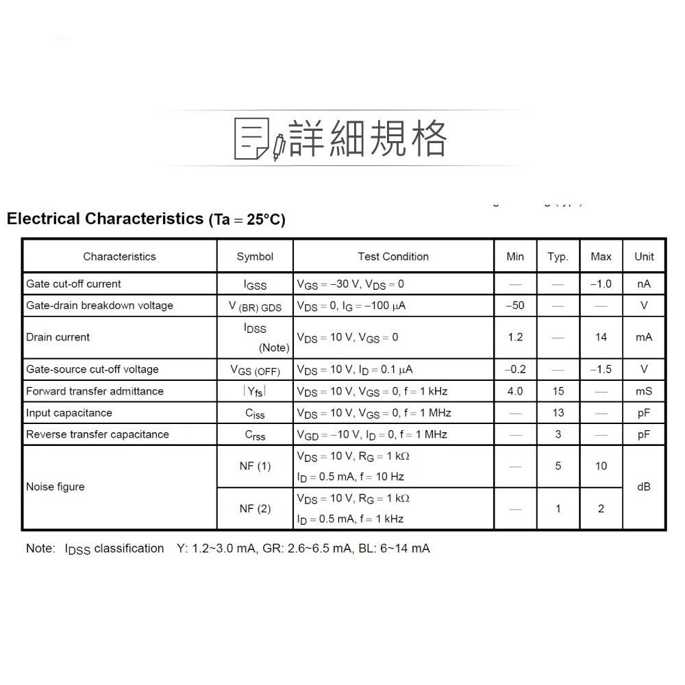 『聯騰．堃喬』2SK117 JFET 接面場效 電晶體 -50V/10mA/300mW TO-92 N-CHANNEL-細節圖3