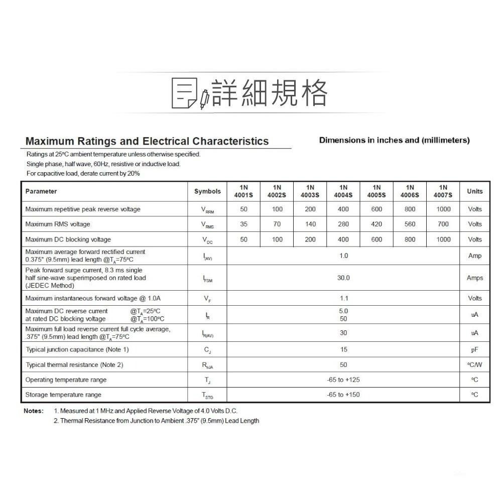 聯騰．1N4001~1N4007 整流二極體 DO-41高效能 低損耗 穩定整流 電源保護 10入-細節圖3