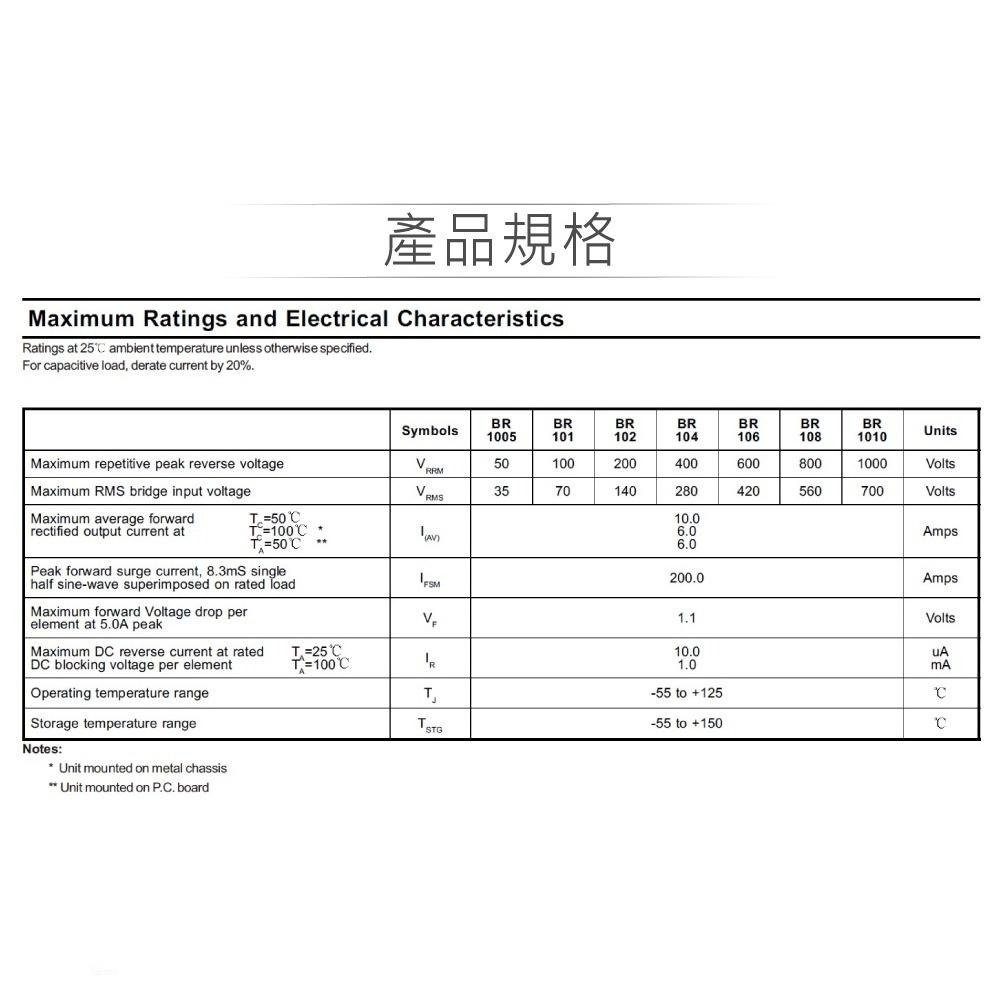 『聯騰．堃喬』橋式 整流器 10A600V BR106 1000V BR1010 桌型-細節圖3