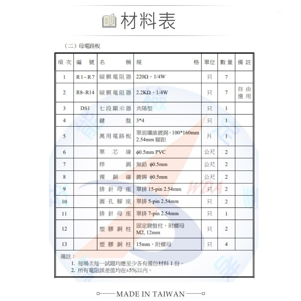 聯騰．111年新版 數位電子乙級技術士 鍵盤輸入顯示裝置 母電路板成品 技能檢定 11700 110202-細節圖5