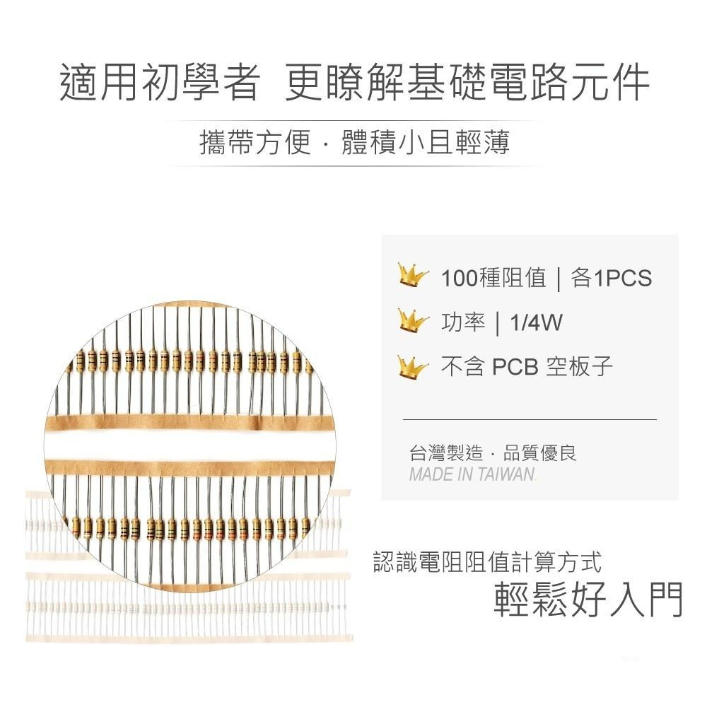 『聯騰．堃喬』1/4W RN100 綜合 電阻板 DIY 100種 阻值x1PCS 無附 KT-201 空板 PCB板-細節圖2