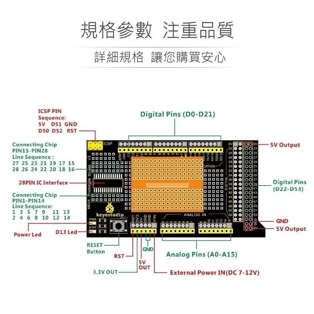 『聯騰．堃喬』KS0005 Arduino V3 原型擴展板 KEYESTUDIO 電子 實驗實習 高品質-細節圖3