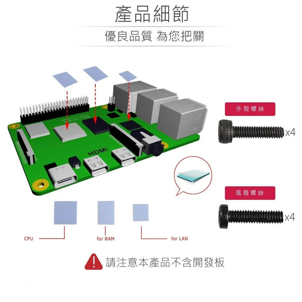 『聯騰．堃喬』樹莓派 Pi4 鋁合金 散熱器 外殼 + 雙風扇 Raspberry Pi 4 Aluminium-細節圖3