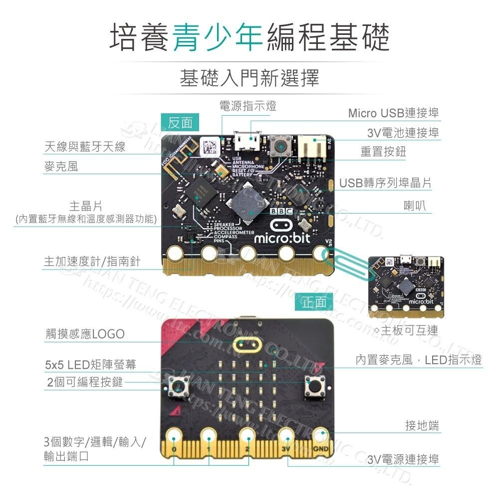 聯騰．micro:bit  V2.21版  微型 電腦 開發板 主板 藍芽 App 課綱 生活科技 程式設計-細節圖2