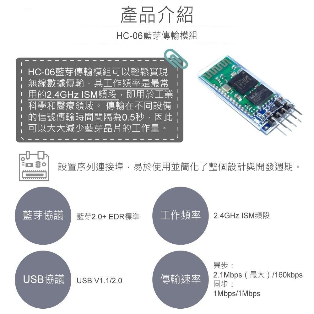 聯騰．HC-06藍芽模組附傳輸線｜支援Arduino/互動學習｜STEM教具-細節圖2