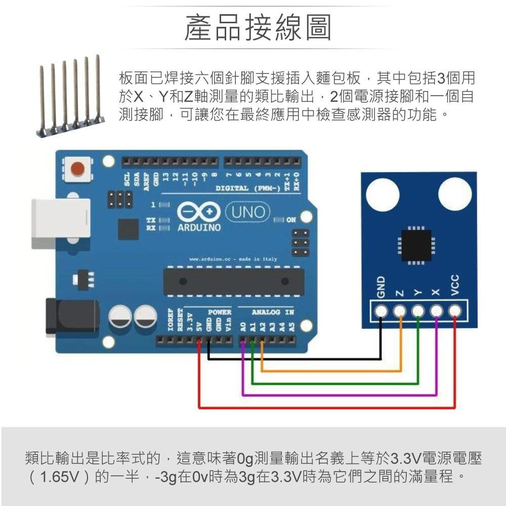 『聯騰．堃喬』ADXL335 三軸加速度計 GY-61 適合Arduino micro:bit 樹莓派 等開發學習模組-細節圖3