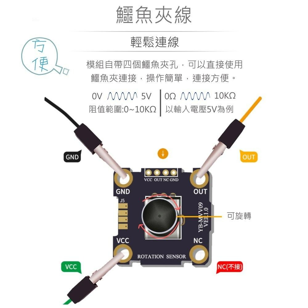 『聯騰．堃喬』micro:bit 10KΩ 電位器 模組 含旋鈕 鱷魚夾版 適用Arduino 適合各級學校 課綱-細節圖3