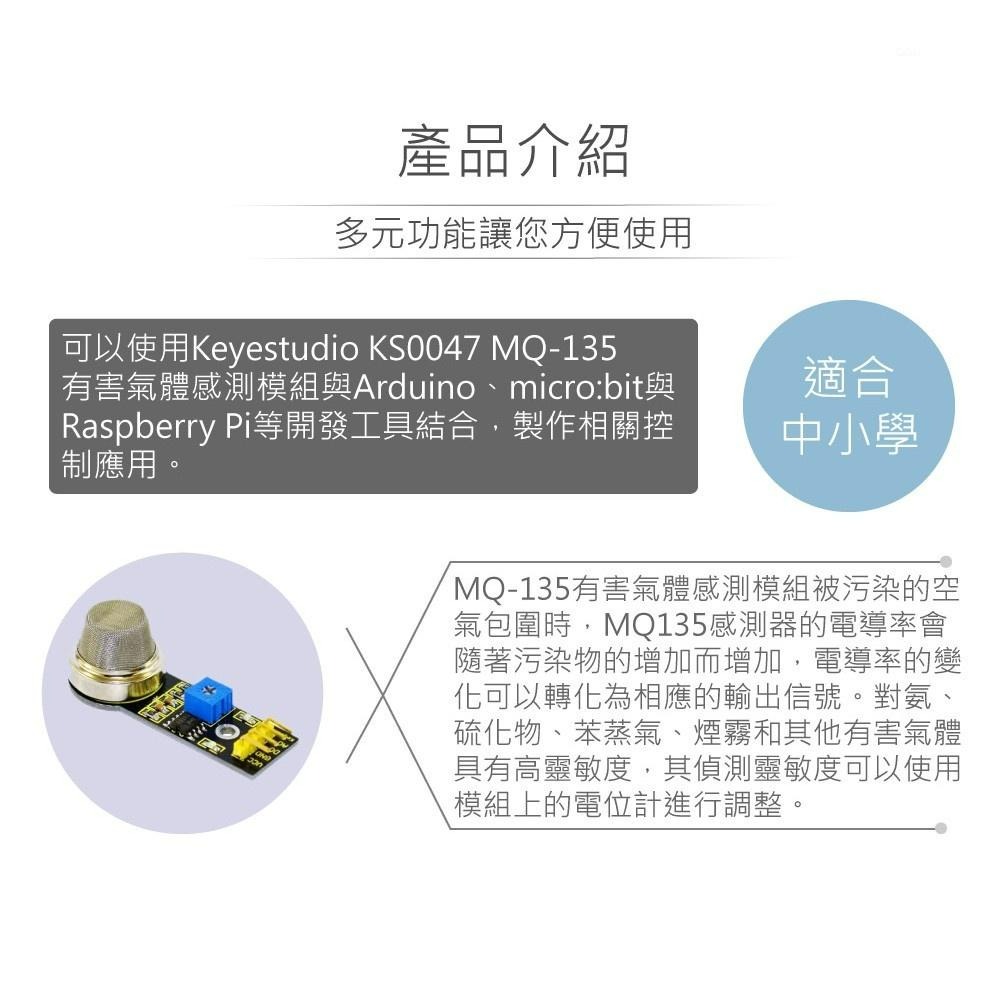 『聯騰．堃喬』MQ-135有害氣體感測模組 支援Arduino、micro:bit、Raspberry Pi等開發工具-細節圖2