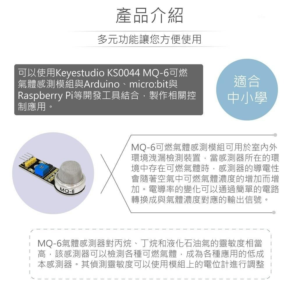 聯騰．Keyestudio KS0044 MQ-6可燃氣體感測模組｜支援Arduino micro:bit教學用-細節圖2