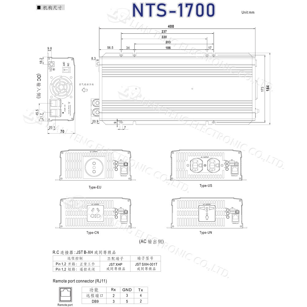 聯騰．MW明緯 NTS-1700 12V 24V 48V轉110V 台灣插座 全球通用 1700W 正弦波-細節圖7