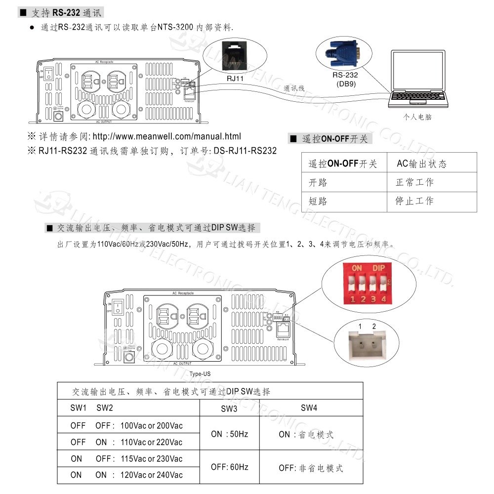 『聯騰．堃喬』MW明緯 NTS-3200 12V 24V 48V轉110V 台灣插座 全球通用 3200W 正弦波-細節圖8