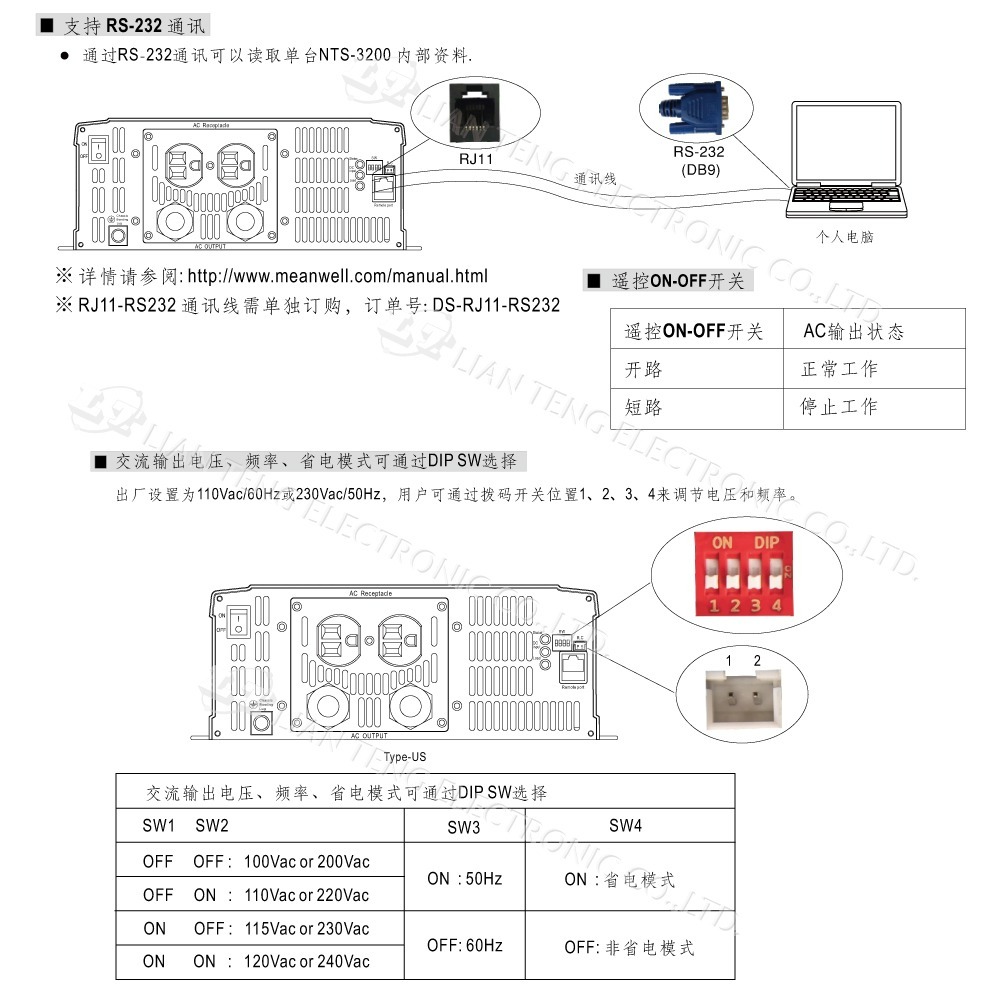 『聯騰．堃喬』MW明緯 NTS-3200 12V 24V 48V轉220V 中國 歐洲插座 全球通用 3200W 正弦波-細節圖8