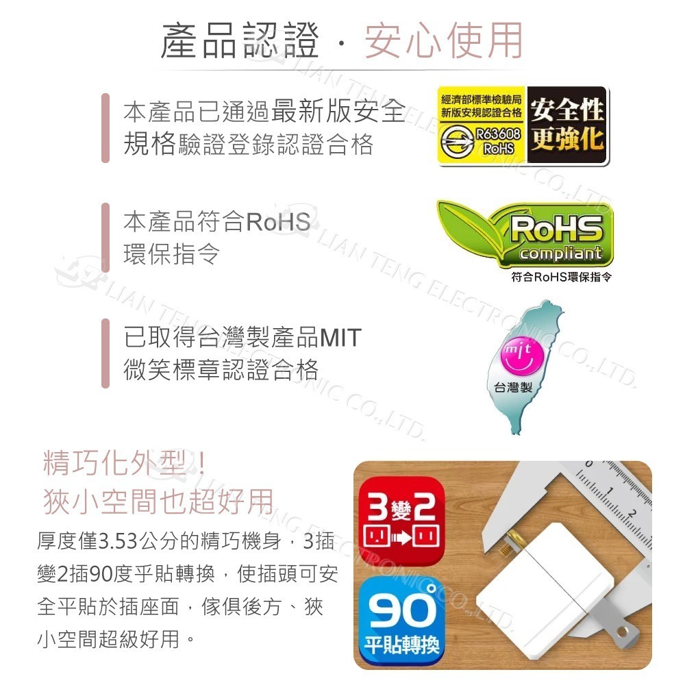 聯騰．iPlus+ 3轉2 L型電源轉接頭 PU-1012｜15A防火材質｜隨機出貨-細節圖2