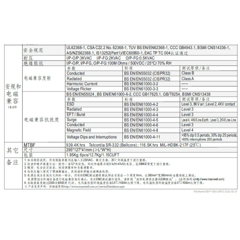 『聯騰．堃喬』 MW明緯 RSP-1000-12/15/24/27/48 單組輸出 PFC功能 電源供應器-細節圖4