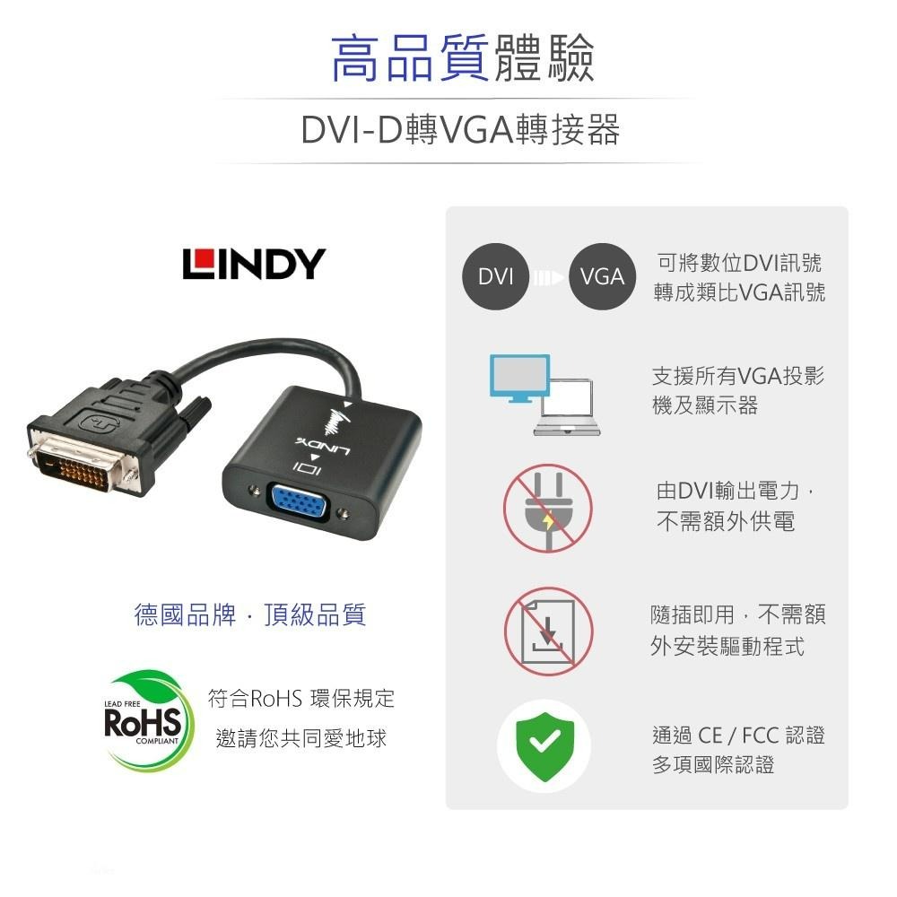 『聯騰．堃喬』林帝 Lindy DVI-D 轉 VGA 影像 轉換器 隨插即用 免驅動 38189-細節圖2