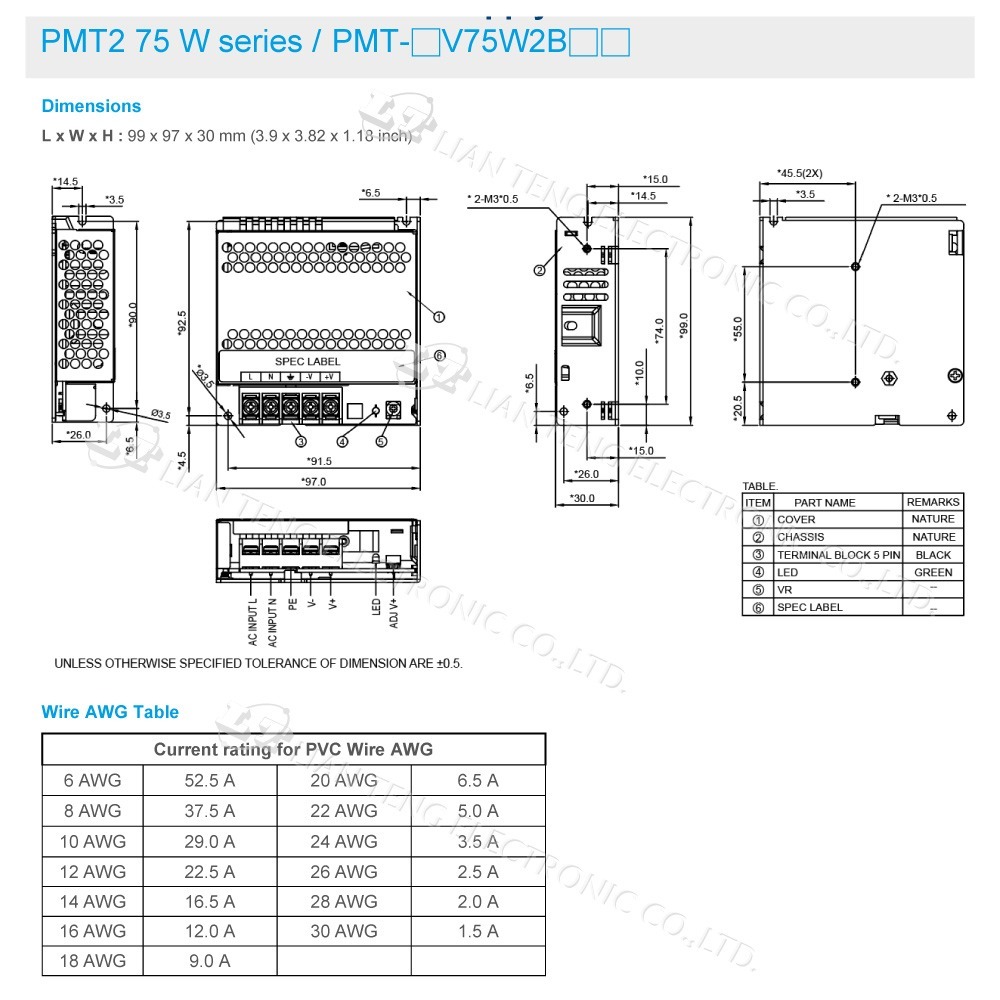 聯騰．DELTA 台達 PMT-12V75W2BA PMT-24V75W2BA 平板型單輸出電源 工業級穩壓供應器-細節圖4