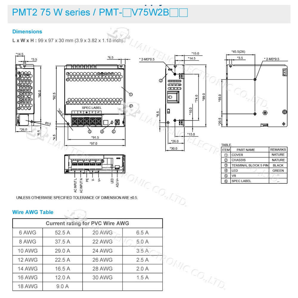 聯騰．DELTA 台達 PMT-12V75W2BA  PMT-24V75W2BA 平板型 單輸出 電源供應器-細節圖4