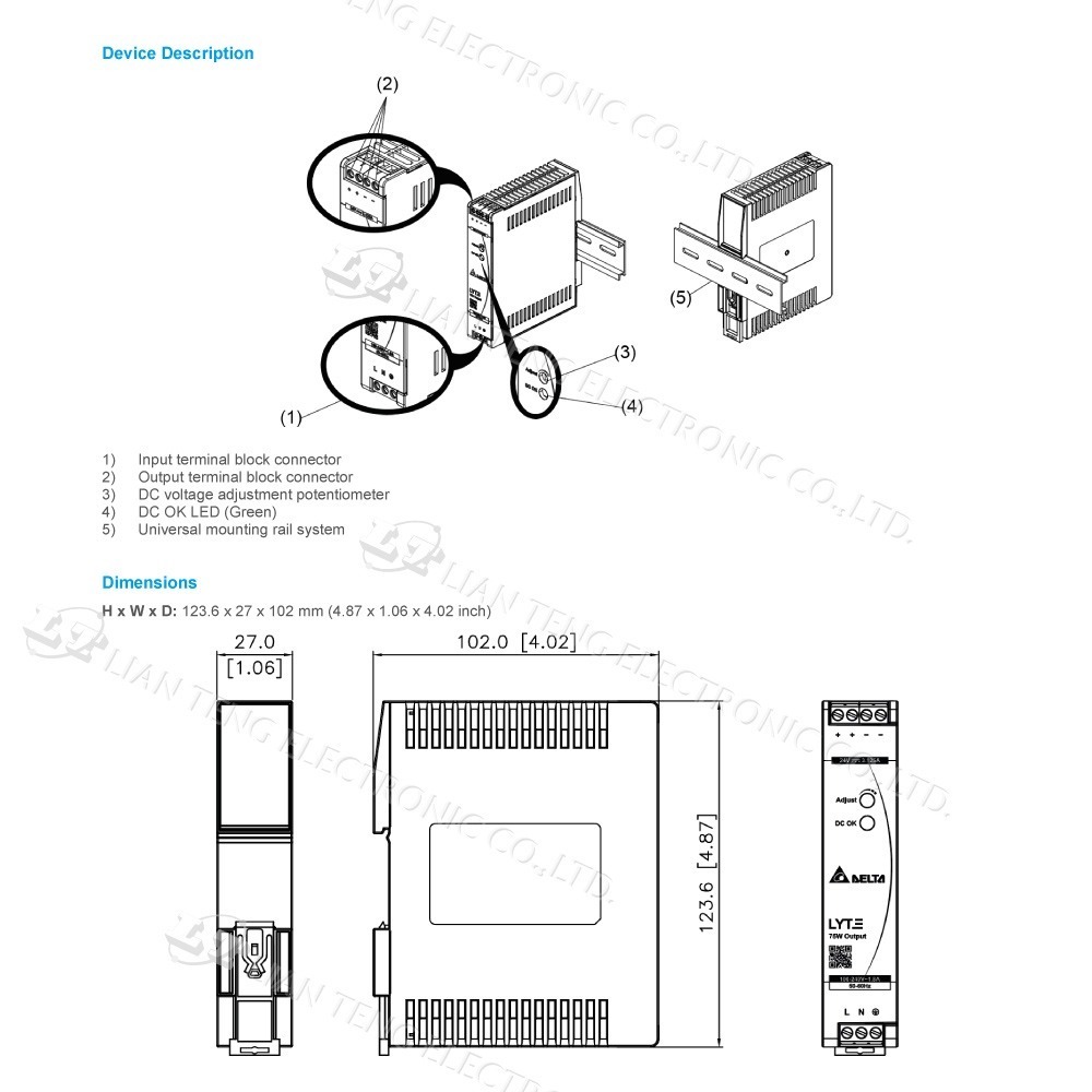 DELTA 台達 DRL-12V75W1AZ DRL-24V75W1AZ 導軌型電源 軌道式 電源供應器-細節圖4