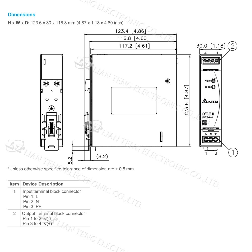 DELTA 台達 DRL-12V120W1EN DRL-24V120W1EN 導軌型電源 電源供應器-細節圖4