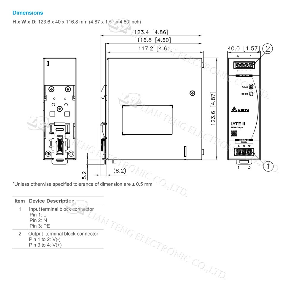 DELTA 台達 DRL-12V240W1EN DRL-24V240W1EN 導軌型電源 電源供應器-細節圖4