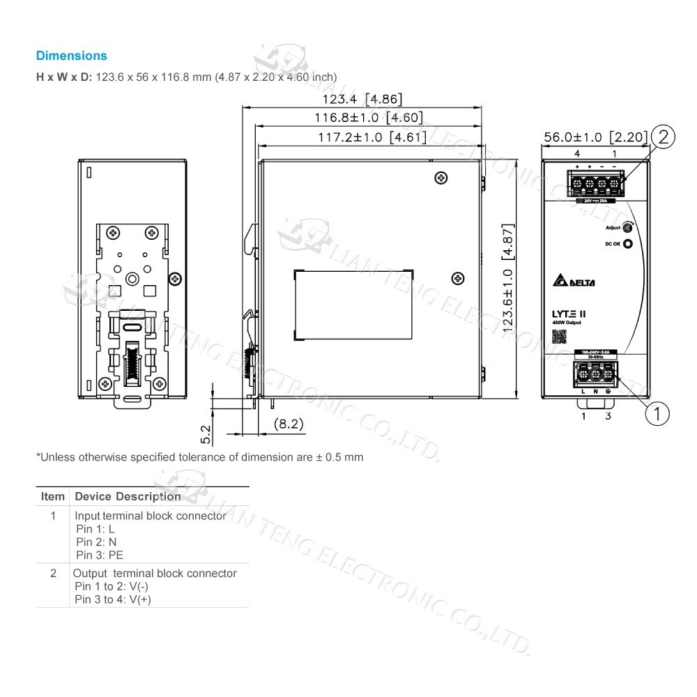 DELTA 台達 DRL-24V480W1EN 導軌型電源 軌道式 電源供應器 LYTE-細節圖4