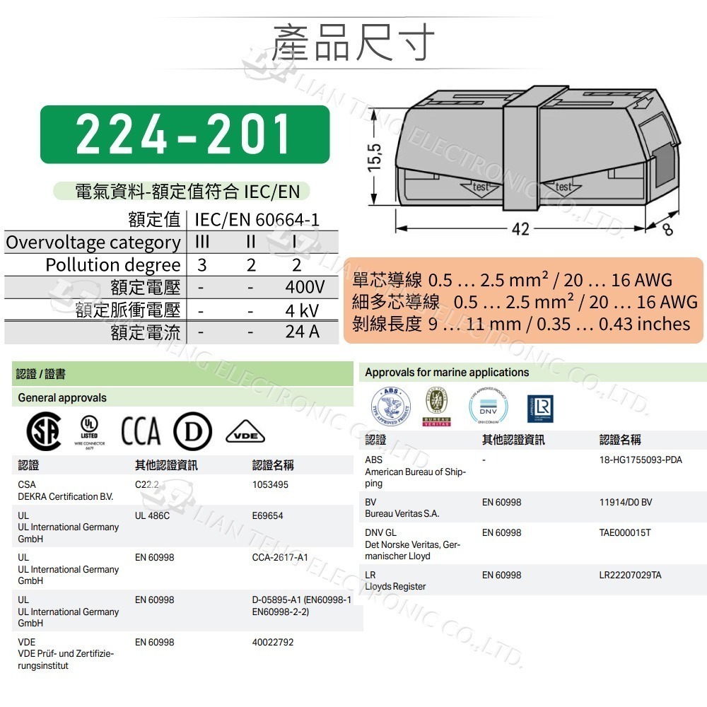 聯騰．WAGO 德國原裝 224 系列｜快速接頭 10入裝｜照明器具專用連接神器-細節圖6