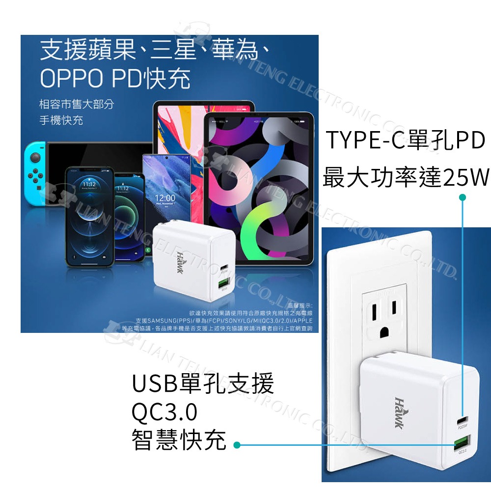 聯騰．Esense 逸盛 Hawk 浩客 25W APD-250 高速PD 電源供應器 黑 白 充電頭 豆腐頭-細節圖3