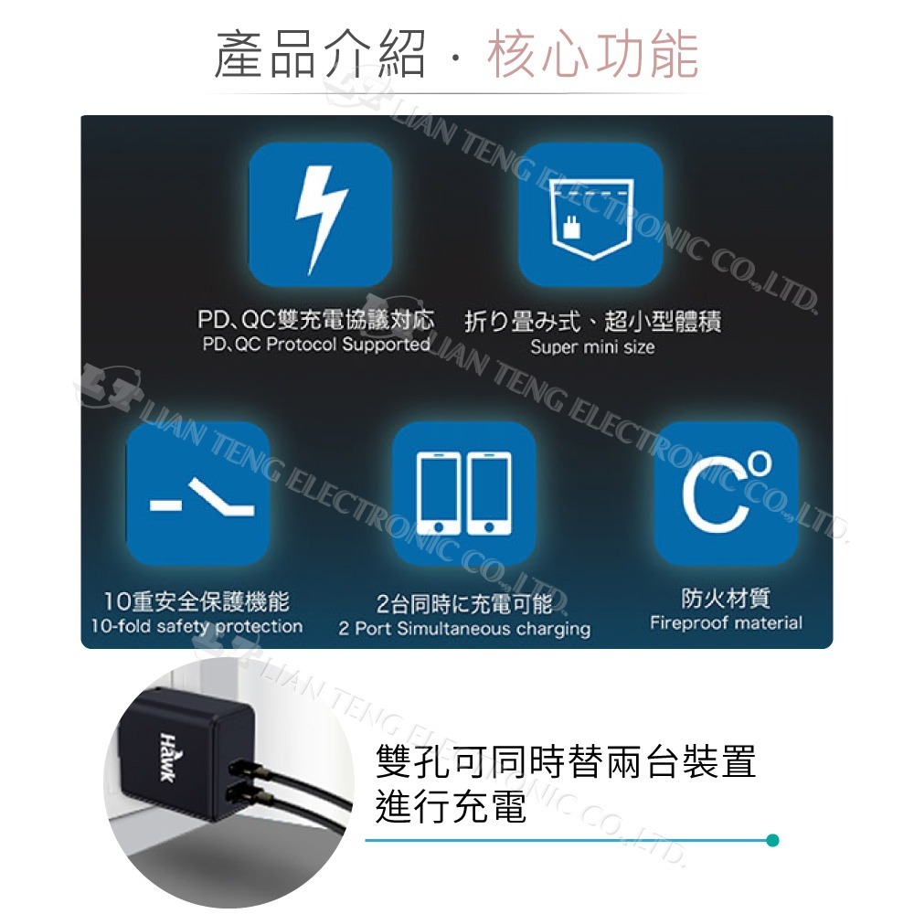 聯騰．Hawk PD快充頭 APD-450｜45W TYPE-C 豆腐頭 黑白可選 國際電壓-細節圖4