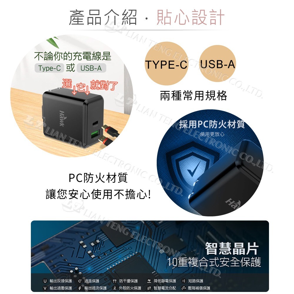 聯騰．Hawk PD快充頭 APD-450｜45W TYPE-C 豆腐頭 黑白可選 國際電壓-細節圖6