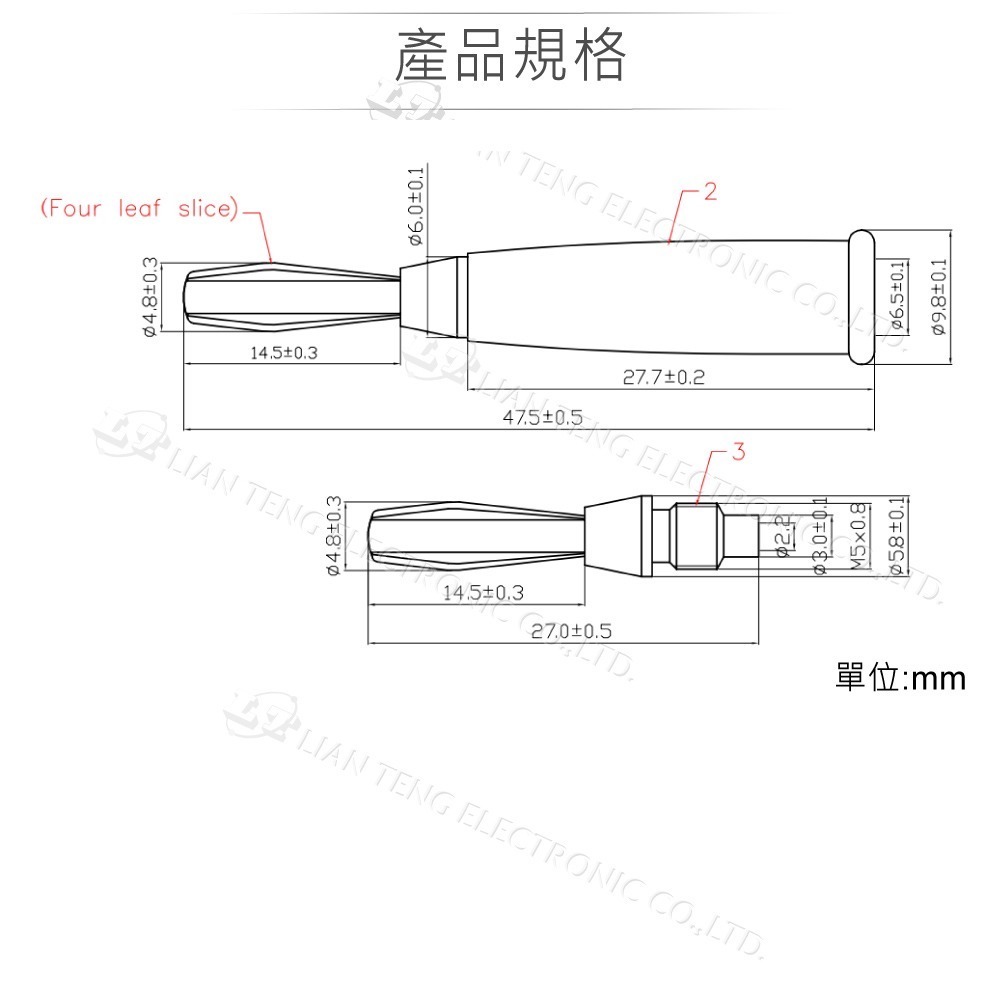 聯騰．2MM 香蕉插頭 插頭 紅 黑 黃 綠 藍 2入 香蕉頭 香蕉插 燈籠頭 燈籠型 四頁型 香蕉型 音頻線-細節圖2
