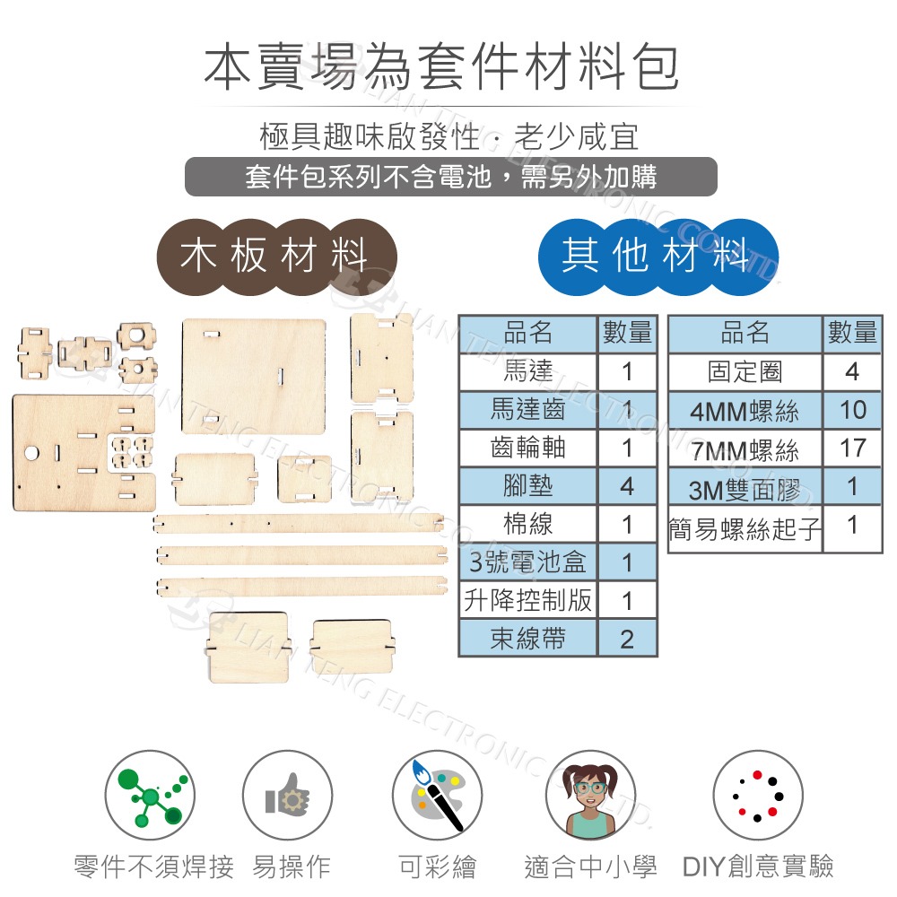 『聯騰．堃喬』能恩智慧 DIY 電梯升降機 G-21C 材料包 中小學 科學小製作 科研 益智 STEAM 科學實驗-細節圖2