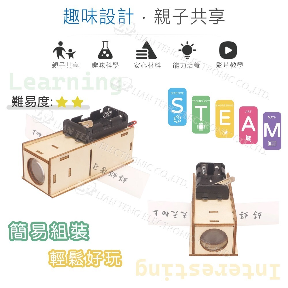 聯騰．DIY 投影機 R-43 自製幻燈機 投影儀 材料包 附彩色繁體說明書 中小學科學小製作 科研 益智 STEAM-細節圖2