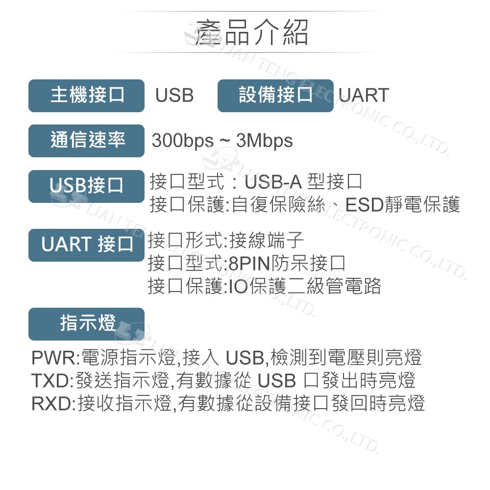 聯騰．微雪 USB轉TTL／FT232RL 8PIN 工業級傳輸線｜嵌入式燒錄／模組通訊推薦線材-細節圖4