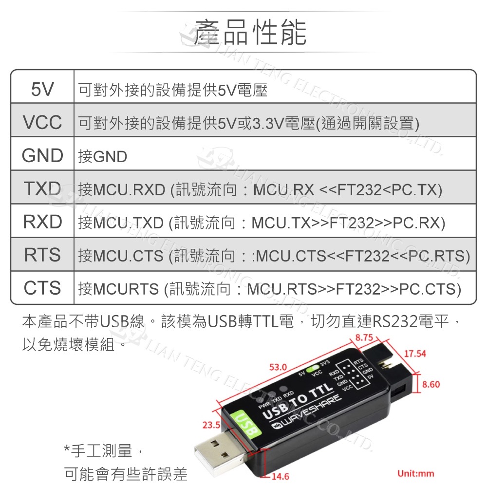 『聯騰．堃喬』微雪 工業級 USB轉TTL /FT232RL 8PIN-細節圖5