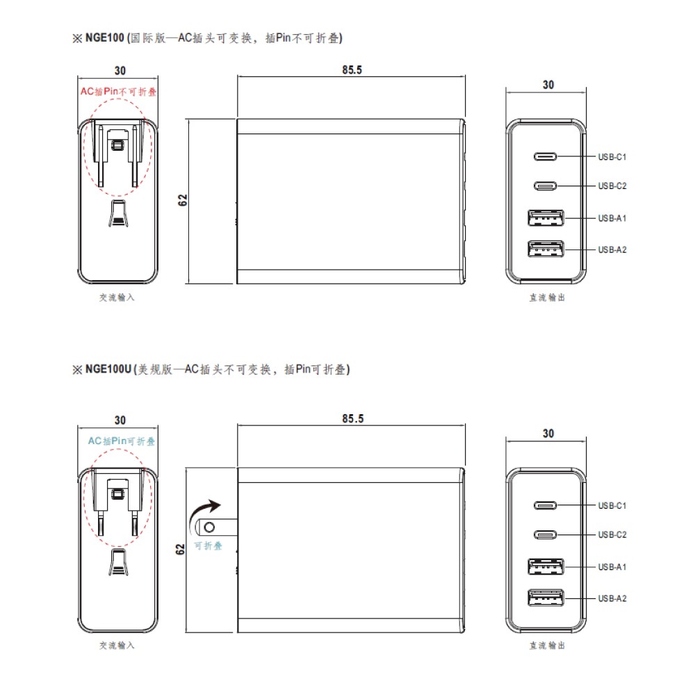 『聯騰．堃喬』MW 明緯 NGE100U 美規版 100W 4孔 USB 氮化鎵 GaN快充器 贈充電線 快充-細節圖10