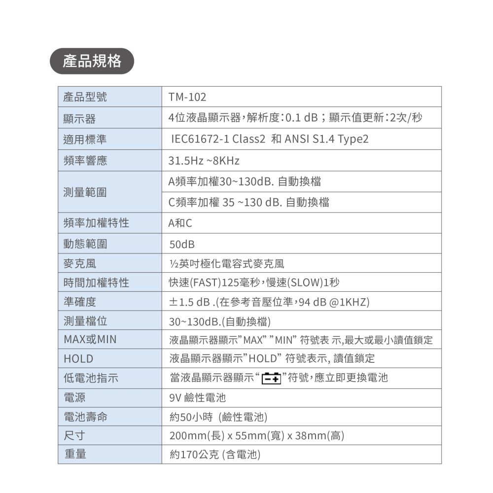 聯騰．TENMARS世駿 TM-102 數位式噪音錶-細節圖3