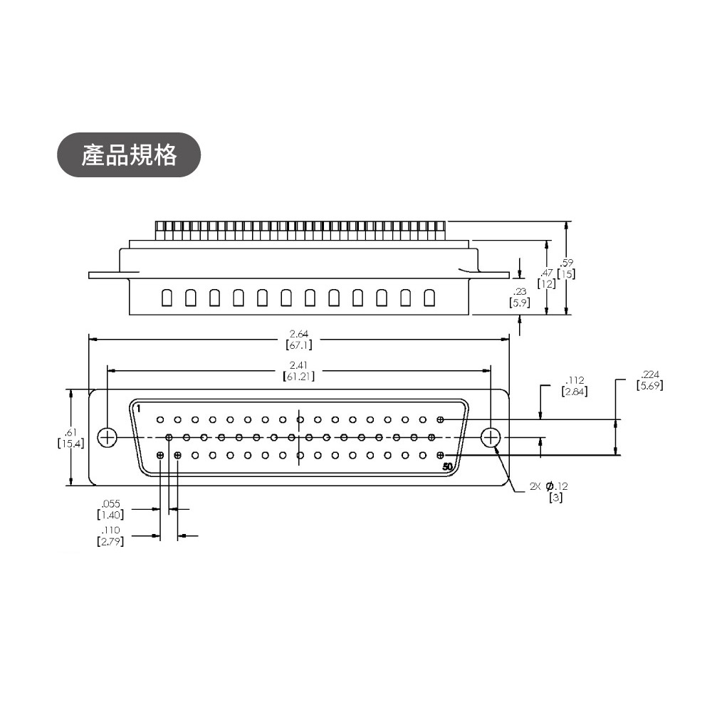 聯騰．D型接頭 DB50 公 50P 焊線式 180° 電子連接器-細節圖2