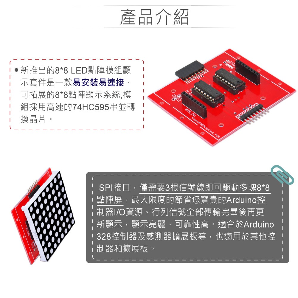 聯騰．8×8 點矩陣顯示器模組 可串接驅動・支援 Arduino / micro:bit / 樹莓派-細節圖2