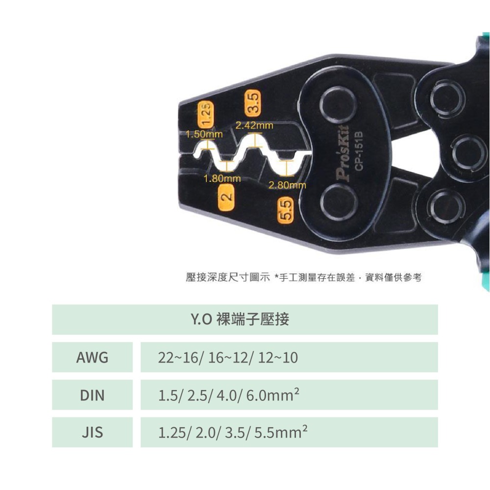 聯騰．Pro＇sKit CP-151B Y.O 裸端子迷你棘輪壓著鉗｜1.25～5.5mm²・棘輪省力設計・TPR防滑手-細節圖3