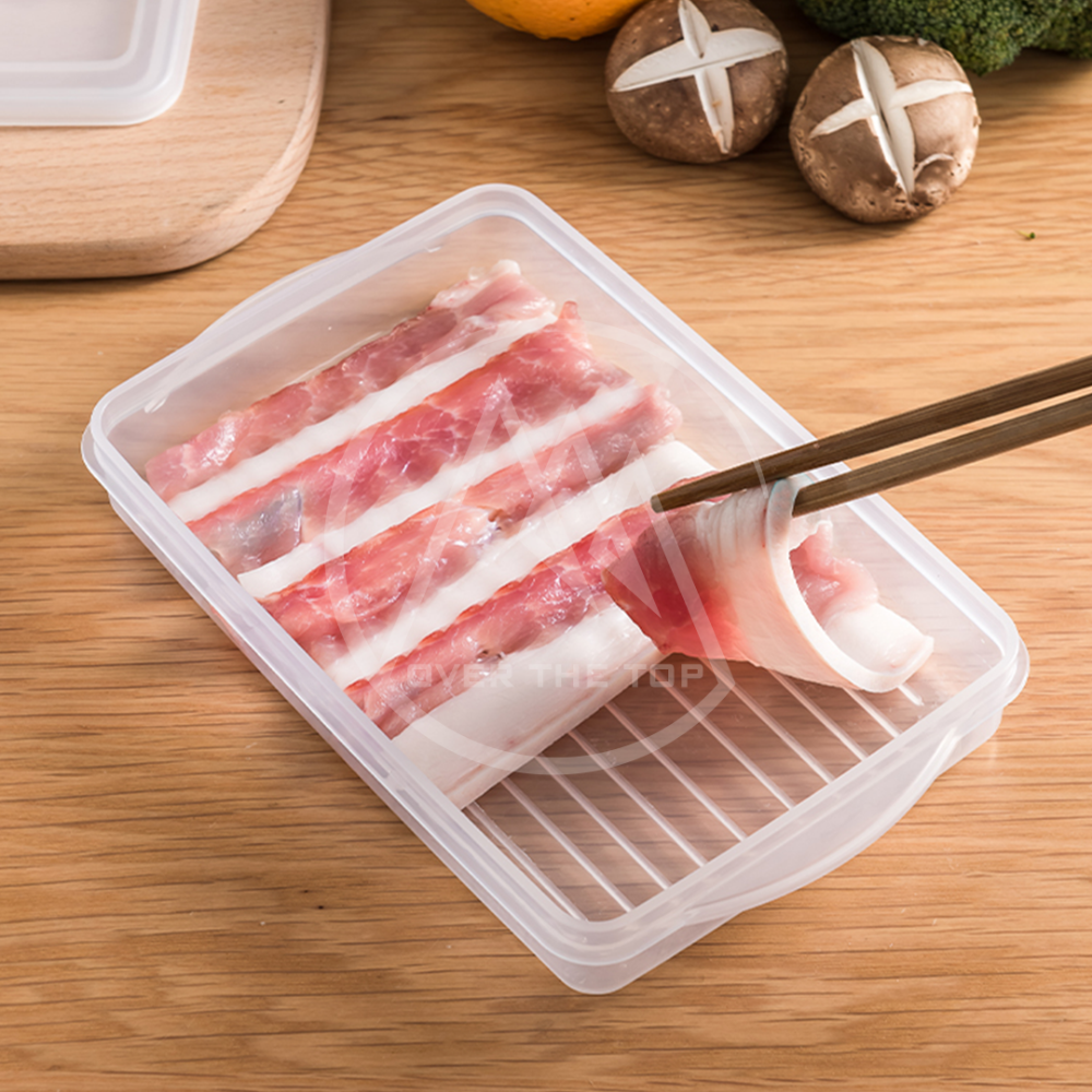 日本製 保鮮盒／薄型保鮮盒 扁型保鮮盒 肉片分裝盒 肉類冷凍保鮮 瀝水保鮮盒 蔥花保鮮盒 可微波保鮮盒【超越巔峰】-細節圖7