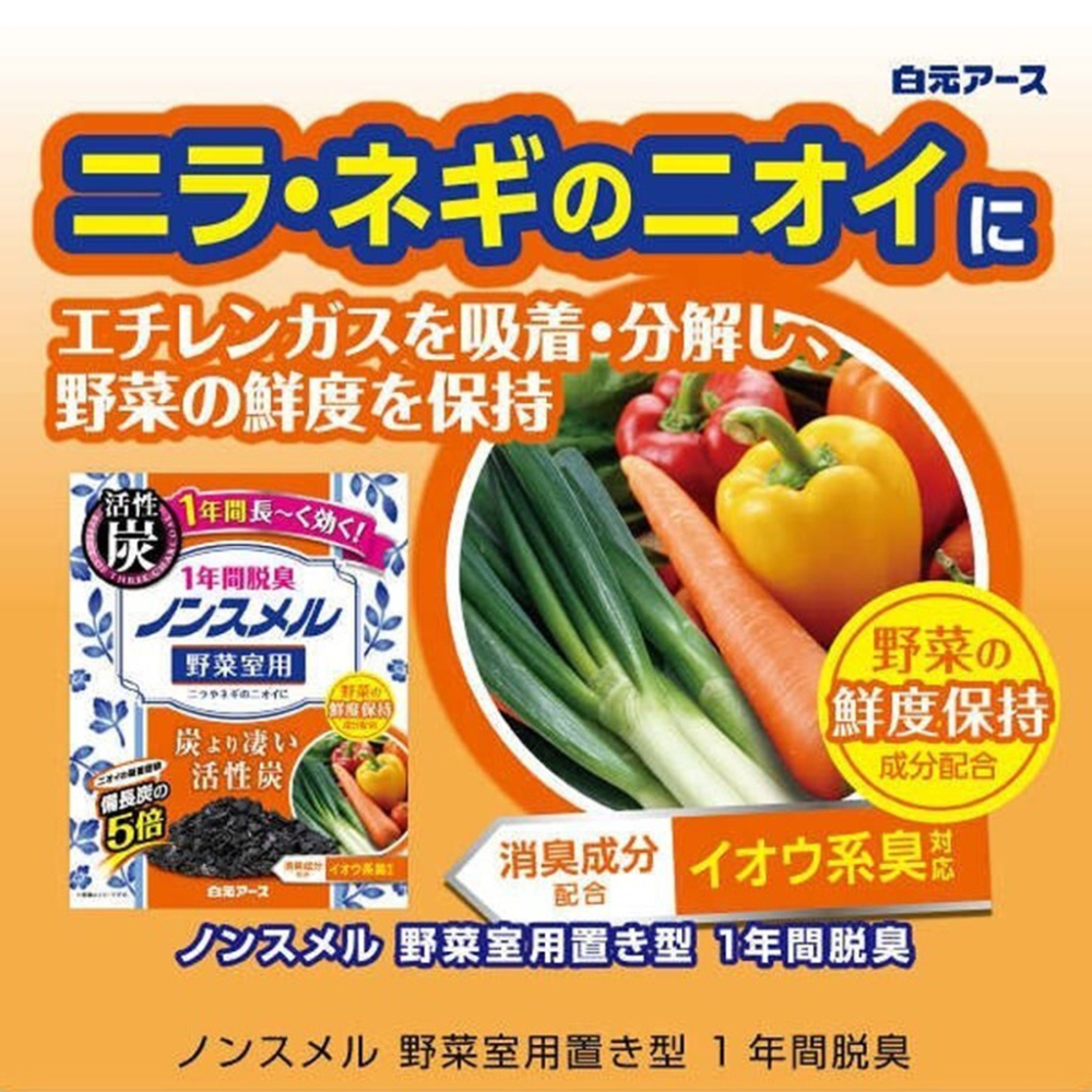 日本製 白元earth 活性碳冰箱除臭劑（可用一年）／冰箱脫臭劑 5倍炭 竹炭 冷藏室用 冷凍室用 蔬果室用【超越巔峰】-細節圖3