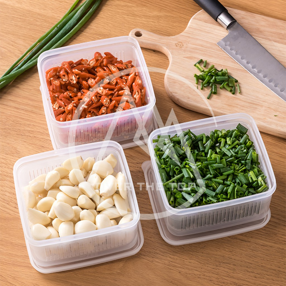 日本製 密封瀝水保鮮盒 1.1L（可微波）／香料保鮮盒 蔥蒜辣椒收納盒 蔥花盒 蔥薑盒 豆腐盒 微波保鮮盒【超越巔峰】-細節圖7