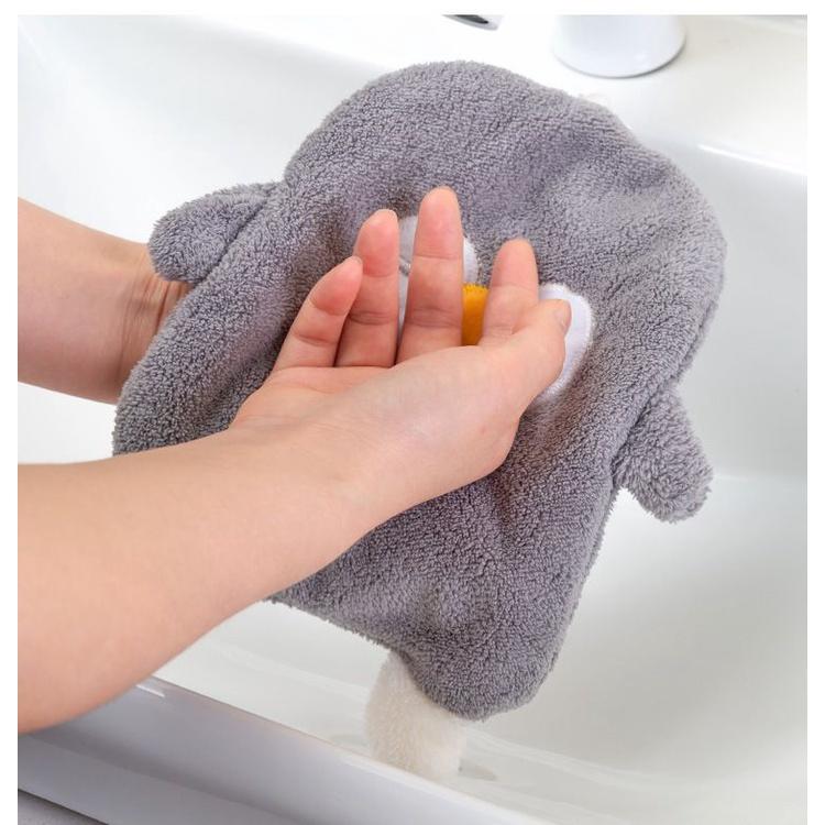 可愛企鵝擦手巾 珊瑚絨擦手巾 可掛式擦手巾-細節圖2